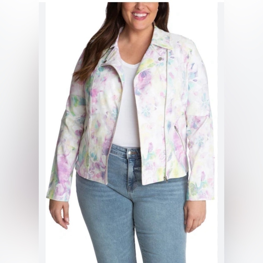 Adyson Parker print Moto jacket, NWT 3X fall spring lilac combo Woman plus size